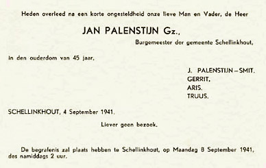 Overlijdenskaart J. Palenstijn