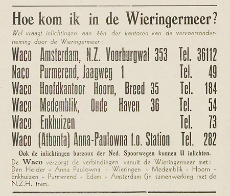Advertentie adresboek Wieringermeer, 1942