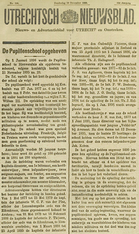 Pupillenschool opgeheven, Utrechts Nieuwsblad 19-12-1895